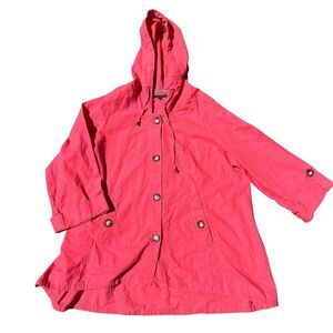 FOR CYNTHIA Pink Linen Blend Hooded Windbreaker Size 1X